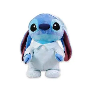 Stitch knuffel in blauwe pyjama en slaapmuts, 100% officiële Disney merchandise.