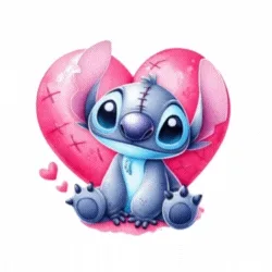 Disney Stitch en Angel illustratie, blauwe Stitch en roze Angel karakters uit Lilo & Stitch. Ideaal voor merchandise en digitale projecten.