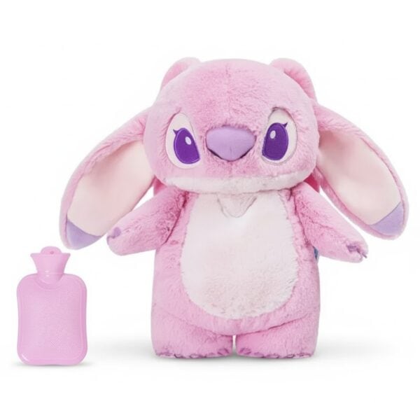 Roze warmwaterkruik met een afbeelding van Disney-personage Stitch